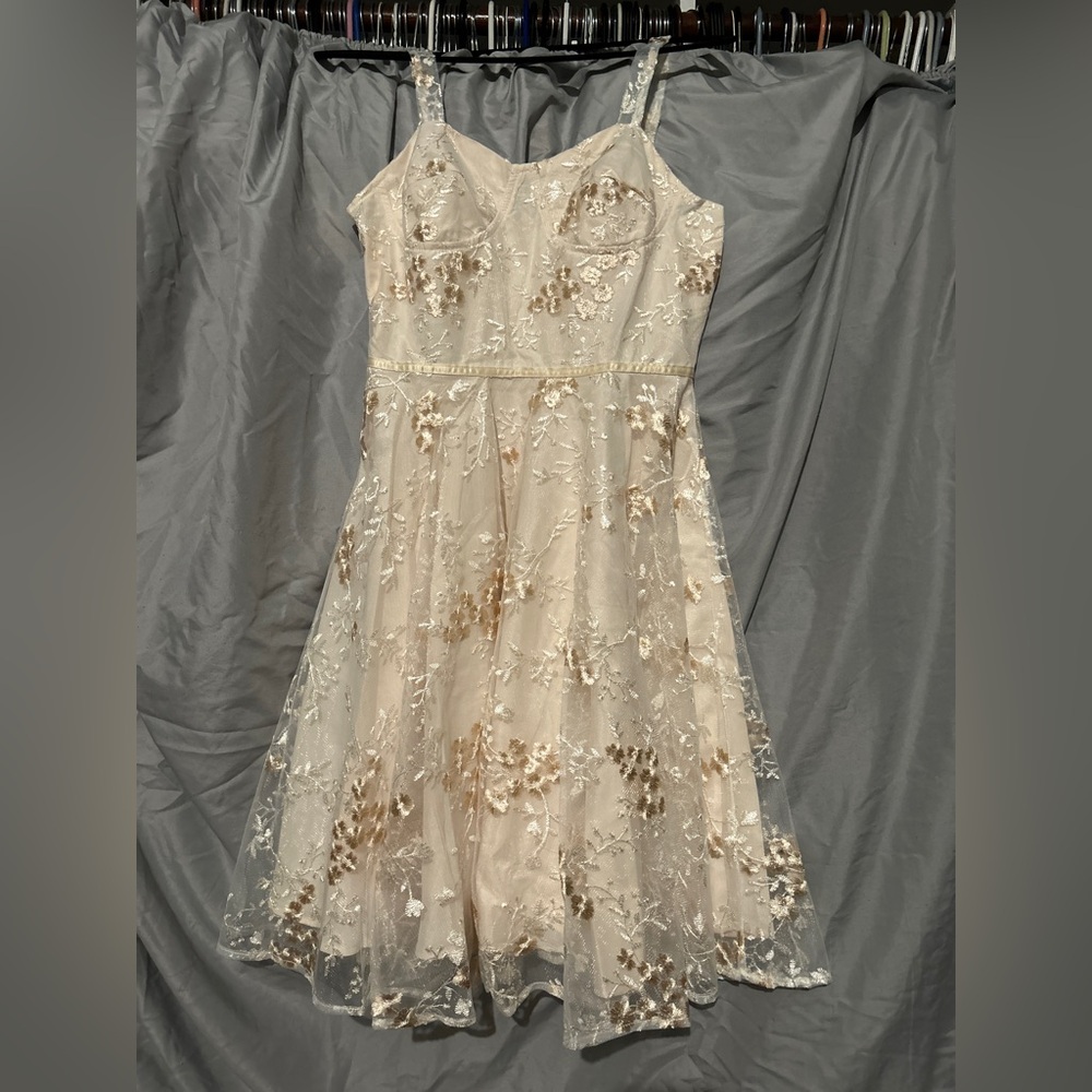 Apricot Lace Floral Embroidered Dress